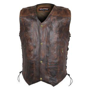 High Mileage Men's Vintage Brown Ten Pocket Leather Vest